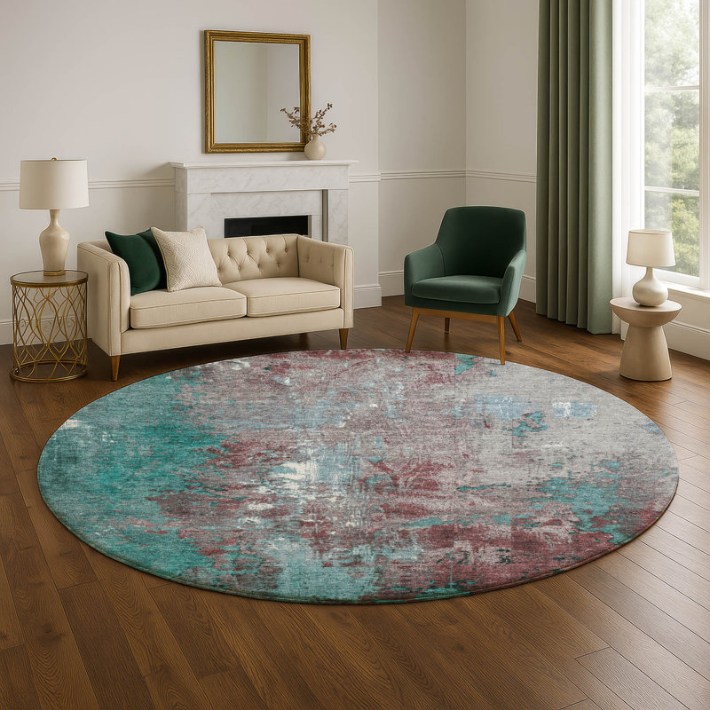 Premium Machine Washable Crestover AMF1870 Abstract Rug, Round 8'