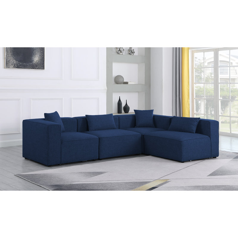 Canapé modulaire réversible de 108 po Lavitta, Tissu texturé en lin bleu marine