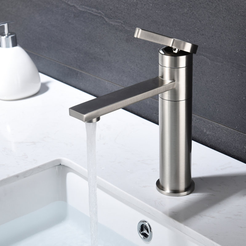Single Handle Bathroom Sink Faucet, Brushed Nickel, Stainless Steel, Spot- Surface, Resists Water And Fingerprint Stains, Simple Rounded Lines For A Relaxed Atmosphere Nickel Vanity, Finish Less