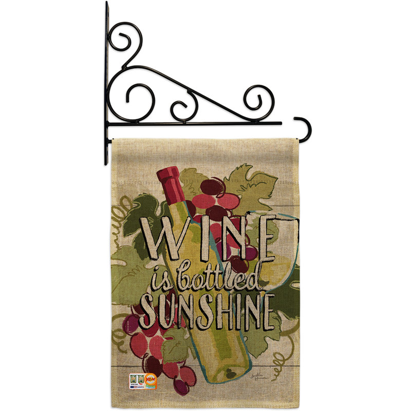 Le vin est en soleil de soleil heure et boissons en toile jute à 2 côtés 19 po x l 13 po drapeau de jardin