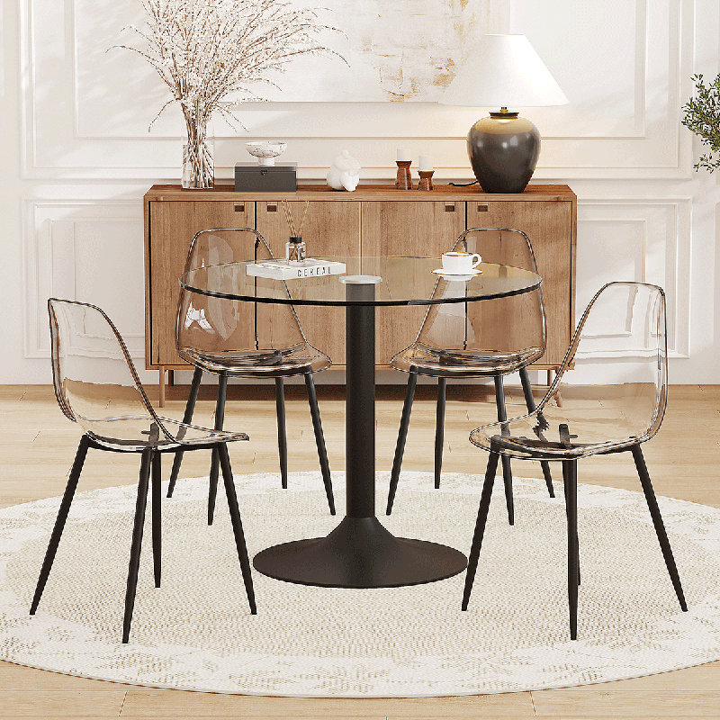 Dining Table Set For 4, 35" Glass Top Kitchen Table And Chairs For Small Spaces, Black, Clear/Black