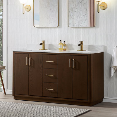 60" Free Standing Double Bathroom Vanity with Quartz Top