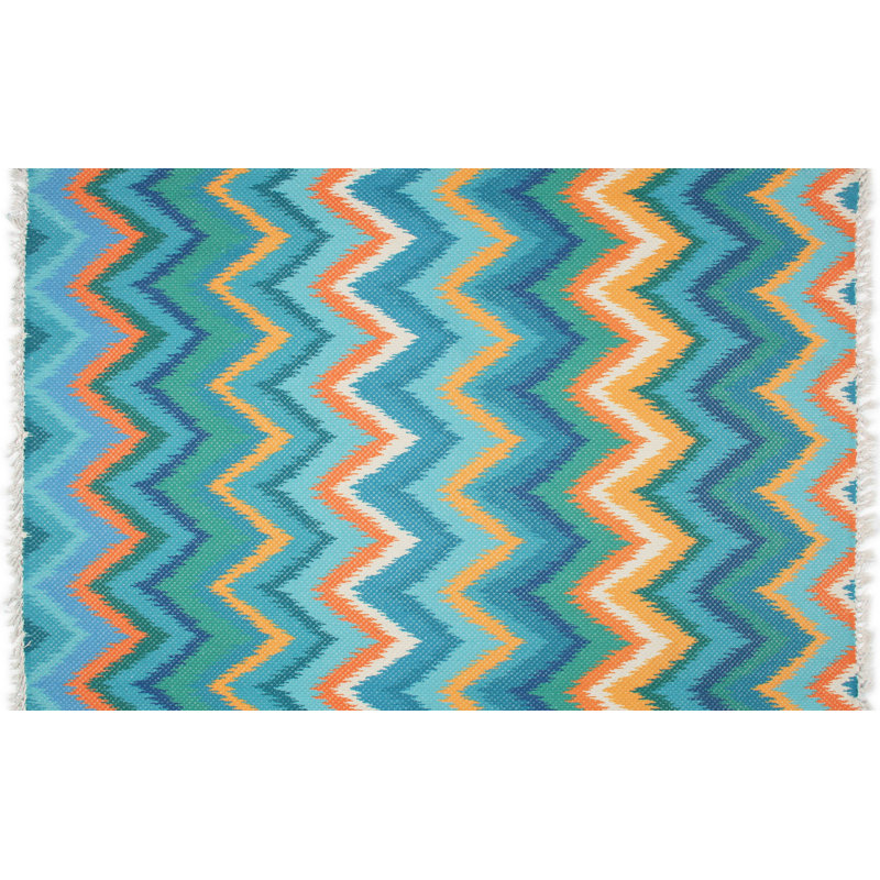 Tapis bleu / jaune rectangulaire en polyester tissé à la machine 3 pi 11 po x 5 pi 11 po Villalba