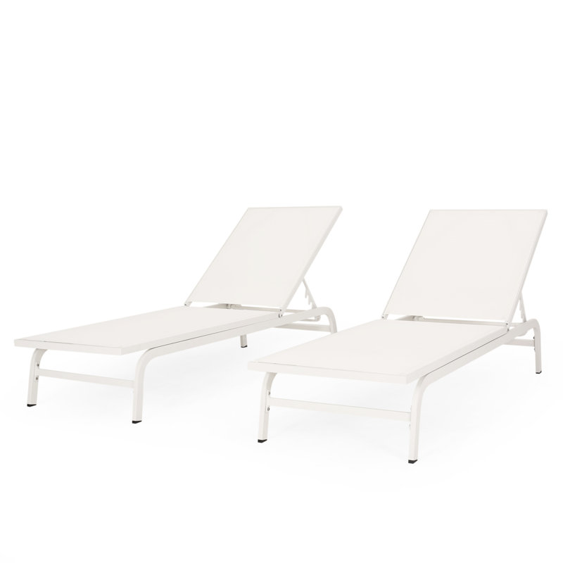 Chaise longue 2 pour l'extérieur en maille blanche, matériau en aluminium, détails fabriqués à la main, assemblage 2 blanc, structure, nylon fait à la main