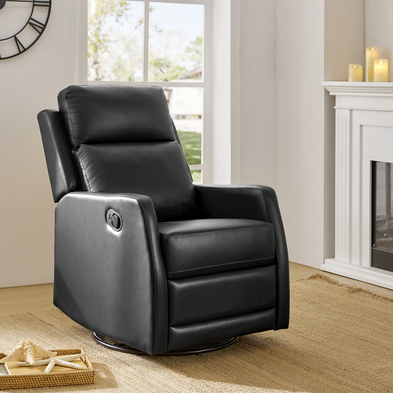 Fauteuil inclinable pivotant en similicuir McGuffey avec base en métal, Similicuir grainé noir