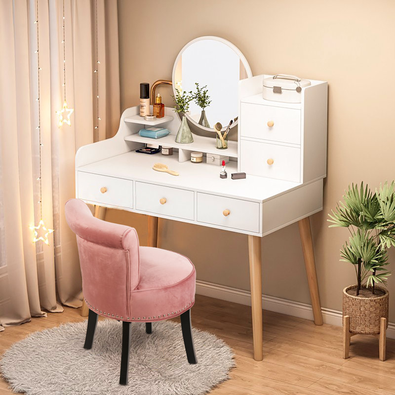 Tabouret de maquillage pour salle de séjour Dammian, Rose