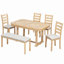 Ensemble de table de salle à manger 6 pièces en bois d'hévéa avec magnifique placage en bois massif à motif de grain de bois et coussin moelleux (brosse en poudre naturelle)-2106145802