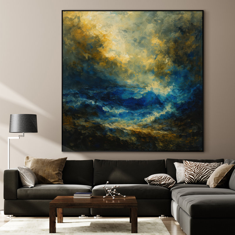 Très grand art mural imprimé sur tissu - Paysage abstrait neutre moderne pour la décoration d'œuvres d'art pour le salon ou la chambre à coucher - «Assemblage requis du cadre (cadre non fini)»