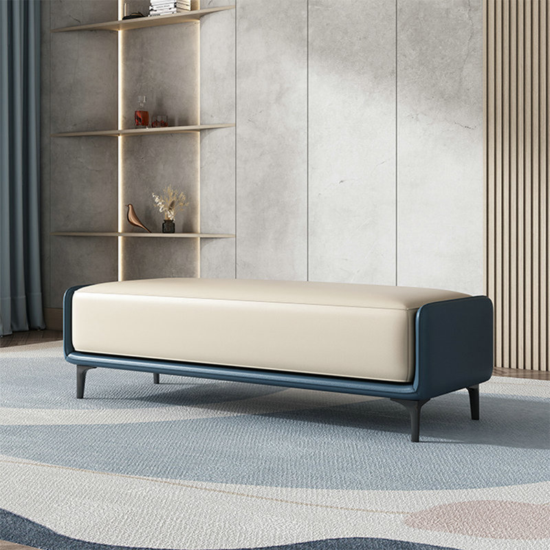 Banc rembourré, H 17,72 po x l 47,24 po x P 15,75 po, Bleu / beige