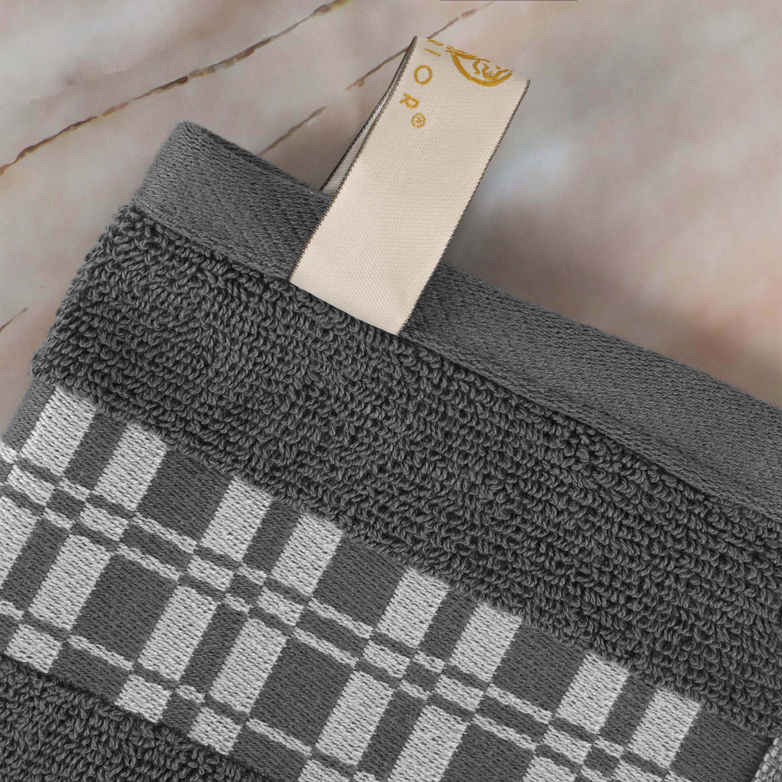 8-Piece Geometric Border Cotton Towel Set, Gray