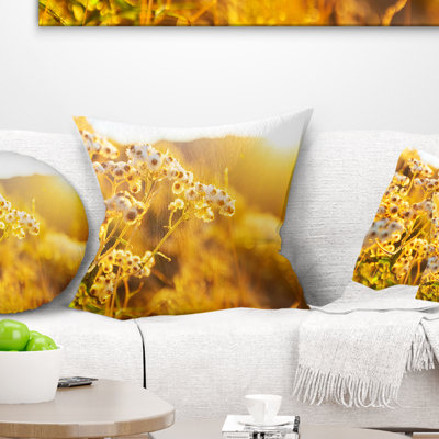 Bright Yellow Rural Garden Flowers - Floral Printed Pillow