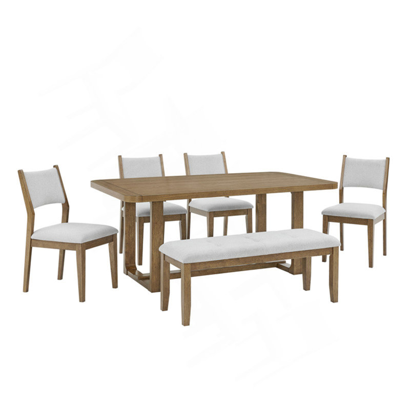 Ensemble de salle à manger 6 pièces 72 po, 6 pièces: table, banc, 4 chaises