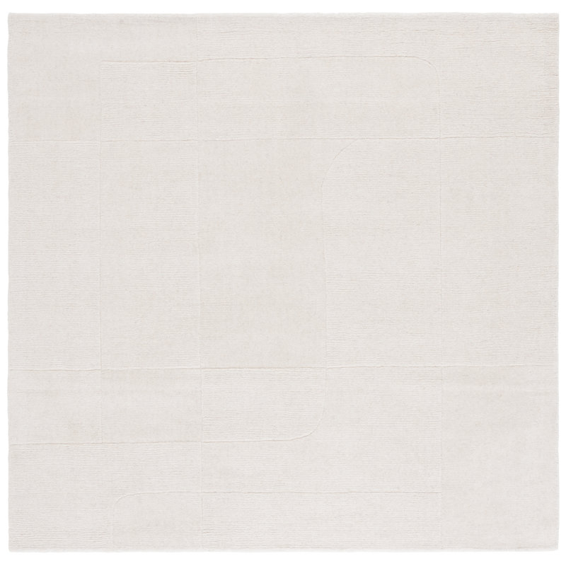 Kyrie Solid Color Hand Loomed Wool/Cotton Area Rug in Ivory, Square 6'