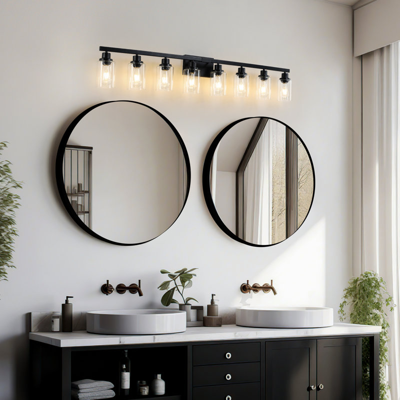 8-Light Bathroom Vanity Light with Clear Glass Shades for Vanity Mirror, Bathroom, or Bedroom, Matte Black, 8