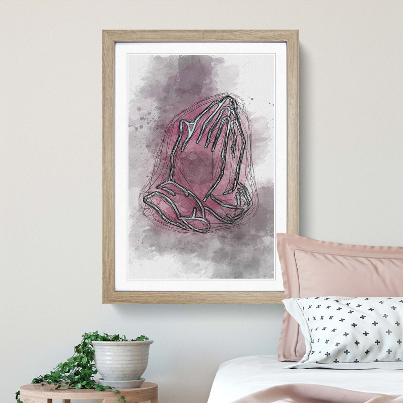 Praying Hands in Abstract - Picture Frame Graphic Art Print, Oak, 76cm H x 50cm W x 2cm D