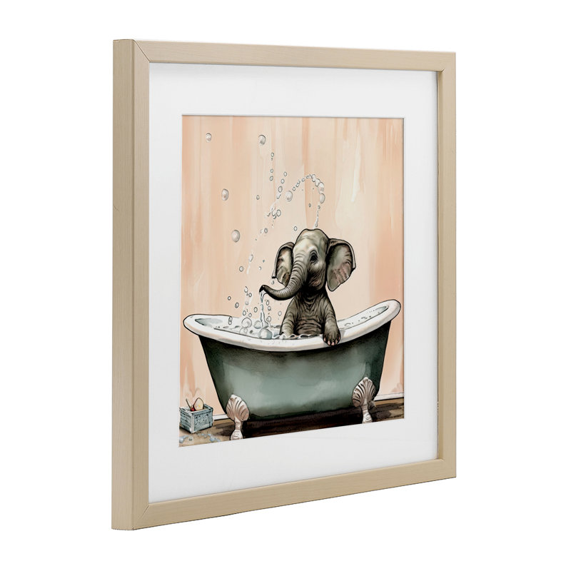 «Baby Elephant Bubble Bath», reproduction encadrée sous verre, conception de Sasha, Cadre de récolte en pin