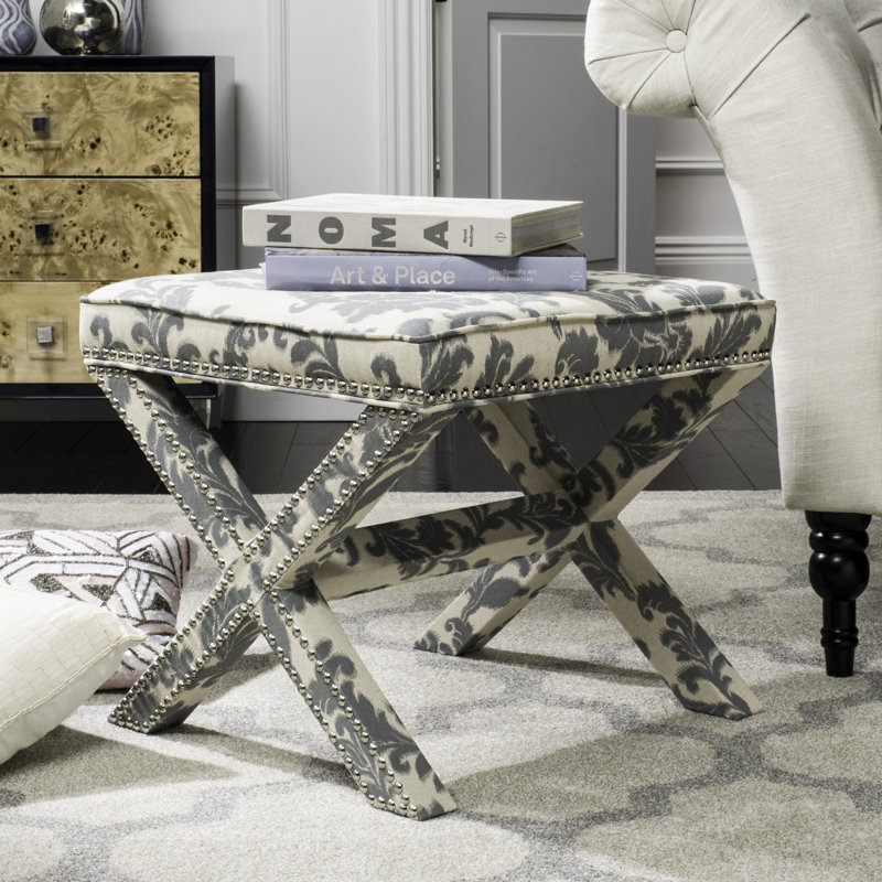 Nixon 20.5" Wide Velvet Square Standard Ottoman, Slate And Beige Print