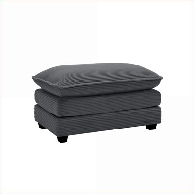 Ottoman Retro-Modern Corduroy Footstool, Beige, Fits 2/3/4 Seater Sofas | Wood Frame | Black Legs