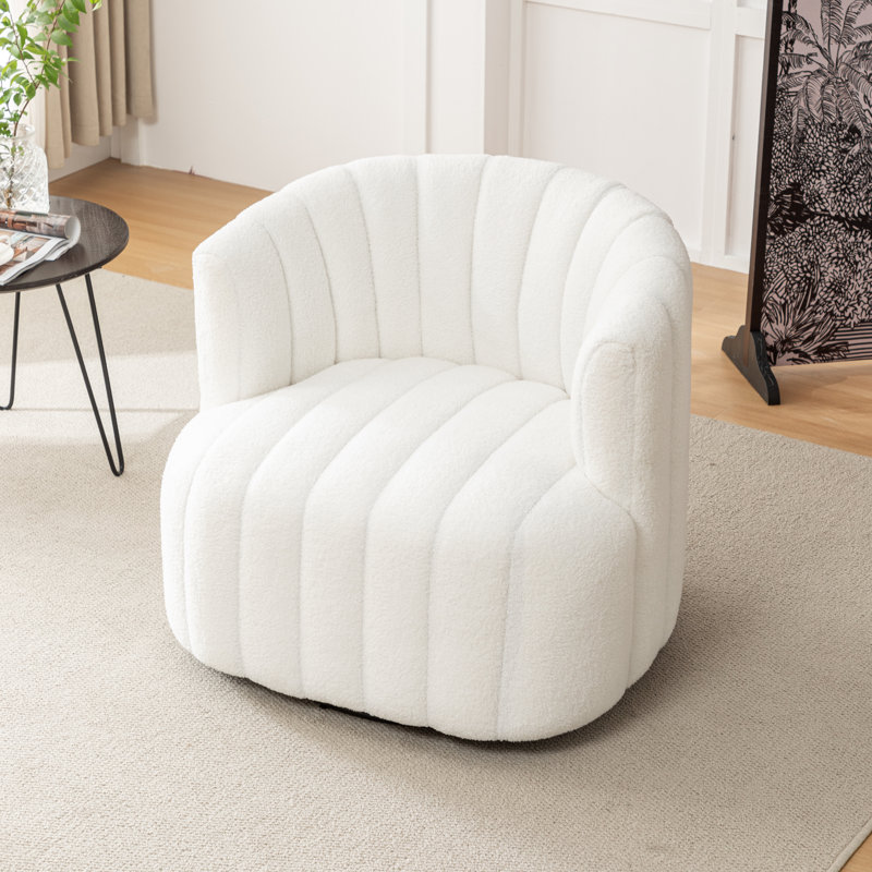 Fauteuil demi-tonneau pivotant rembourré Bryonie, Ourson blanc
