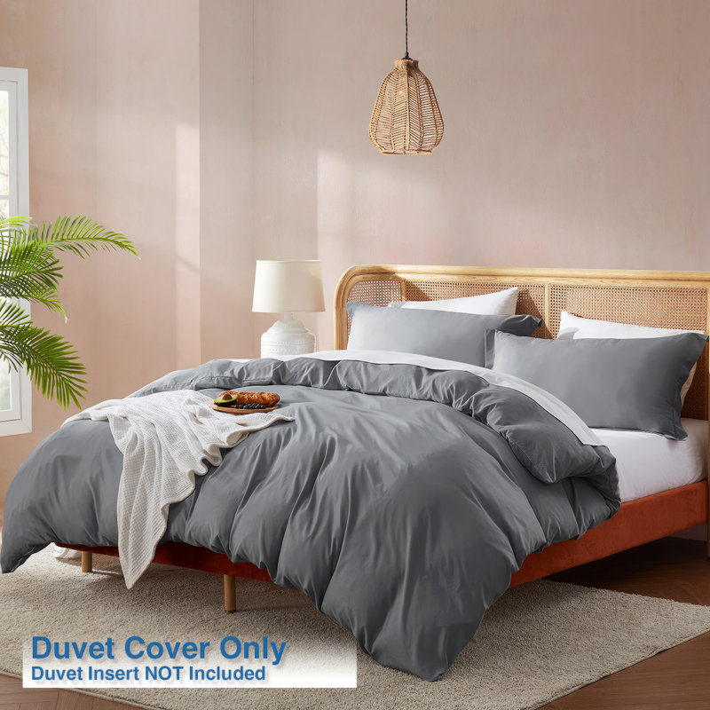 Grey Double Brushed Microfiber Queen Duvet Cover Set