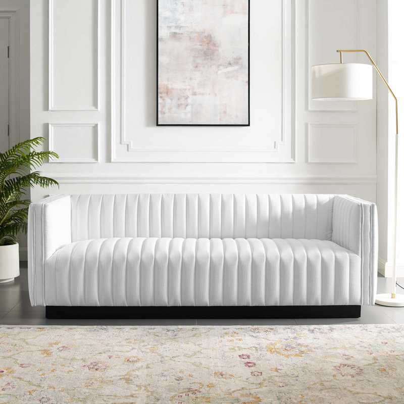 Modway Conjure Channel Tufted Velvet Sofa, White Polyester