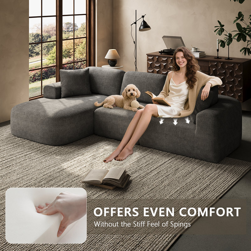 Modular Sectional Sofa with Chaise, Modern Woven Upholstery Boneless, Convertible L-Shaped Design, No Assembly Required for Living Room