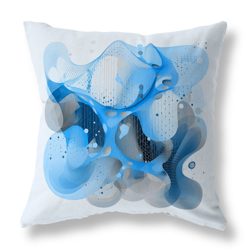 Oreiller réversible Whimsical Waves, H 20 po x l 20 po, Bleu / gris abstrait
