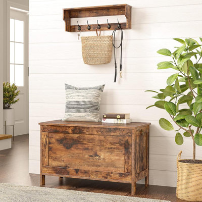 Coffre à jouets rétro avec rangement en bois avec charnière de sécurité et porte d'entrée