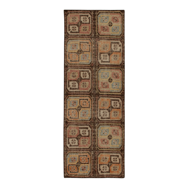 Distressed Homage Hand Knotted Wool Geometric Area Rug, Runner 2'6" x 10'