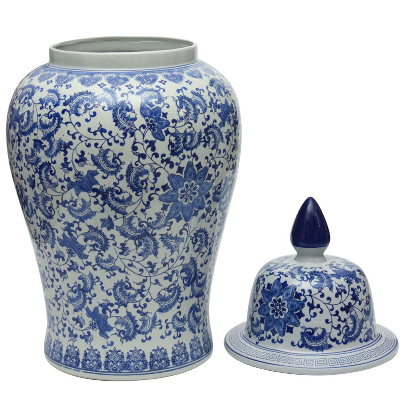 Timeless Chinese Temple Jar, Blue Floral, 32"