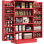 Bibliothèque de 41 po sur pied, rouge, avec 12 tablettes de porte et un certain support de rangement, stable