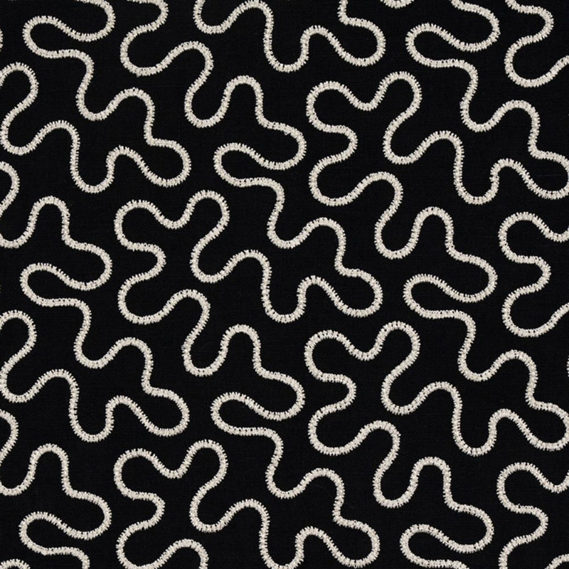 Schumacher x Celerie Kemble Meander Embroidery Fabric, Black