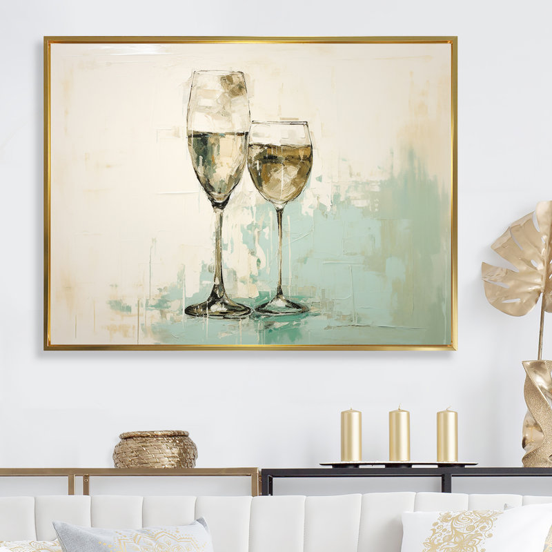 «Green Champagne Glass Sips Simplicity - Wine & Champagne», reproduction d'art sur toile, H 24 po x l 32 po x P 1 po