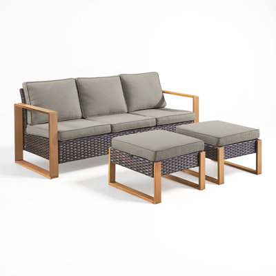 Bothwell 75" Outdoor Wicker Patio Sofa With Cushions And Ottomans – Deep Seating Outdoor Couch
