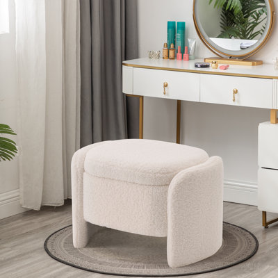 Storage Bench With Lamb Fleece Fabric, Vanity Stool Chair, Upholstered Ottoman With Small Hidden Storage For Bedroom, Living Room, Entryway, No Assemb by Mercer41
