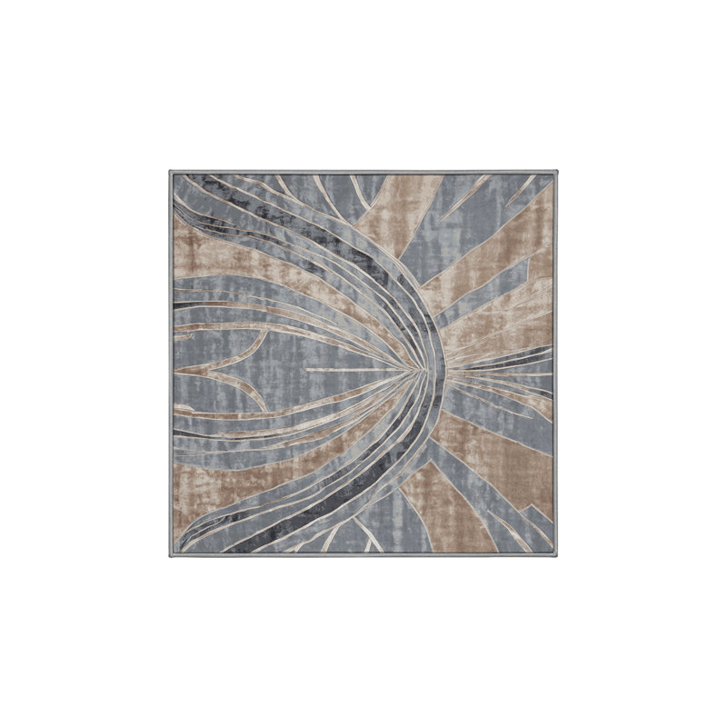 Machine Washable Gray Area Rug, Square 3'