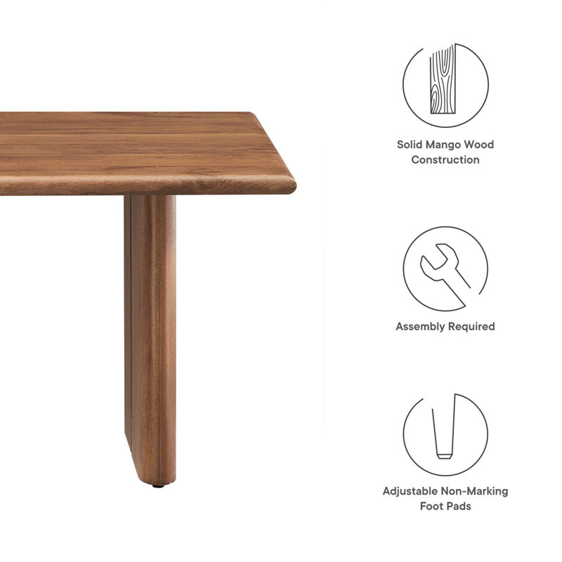Walnut Rectangular Solid Mango Wood Coffee Table with Adjustable Foot Pads