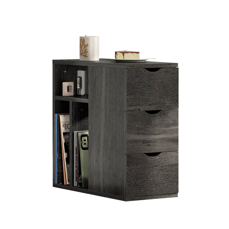 Narrow End Table With 3 Drawers And Storage Shelves For Living Room, Black