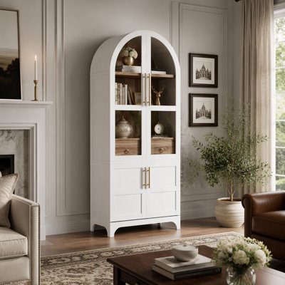 71" Tall Arched Kitchen Pantry Cabinet With Door Shelves