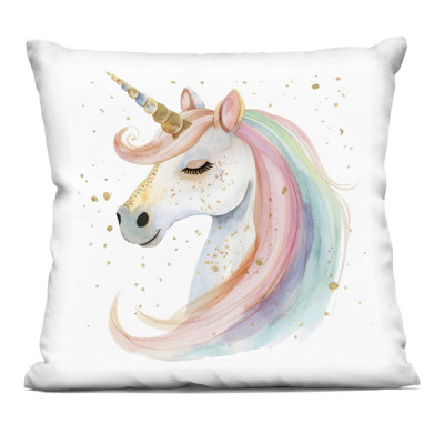 Gold Speckled Pastel Unicorn Decorative Printed Throw Pillow, design by Creative Studio, 18 x 7 x 18
