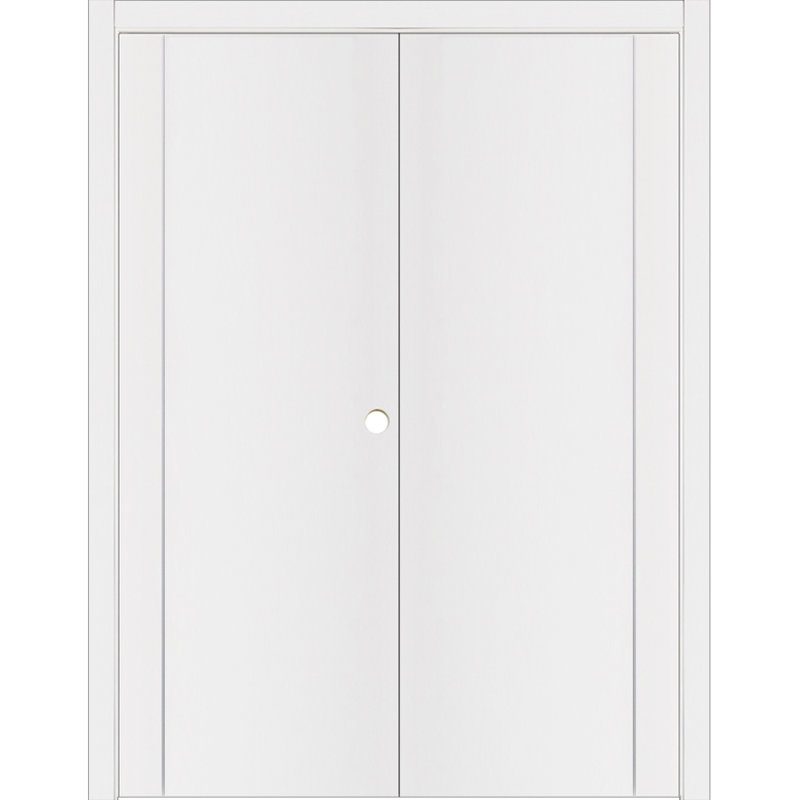 Glam G-Pro 005 Pre-Hung Soft White Laminated Modern Interior Double Door 60in x 80in Left In-Swing, 60" x 80"