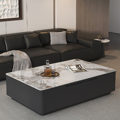 Modern rectangular stone slab coffee table