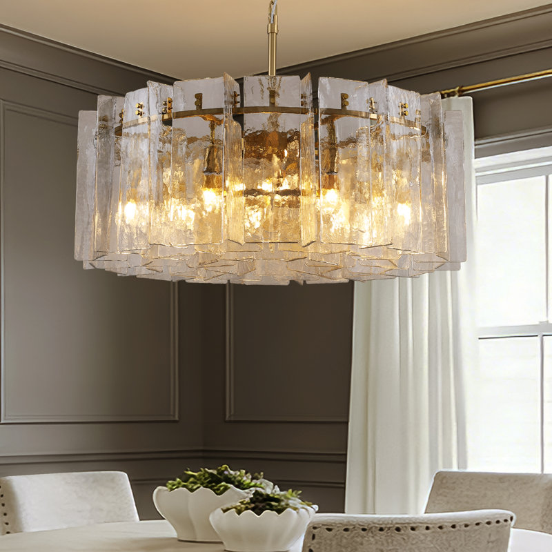 Lustre cylindrique moderne 35,4 "à 12 lumières à intensité variable avec abat-jour en verre, Clair