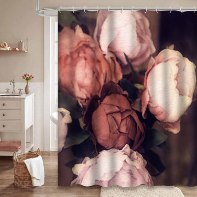 Art aquarelle floral rétro couleurs pastel rose mauve foncé avec 12 crochets