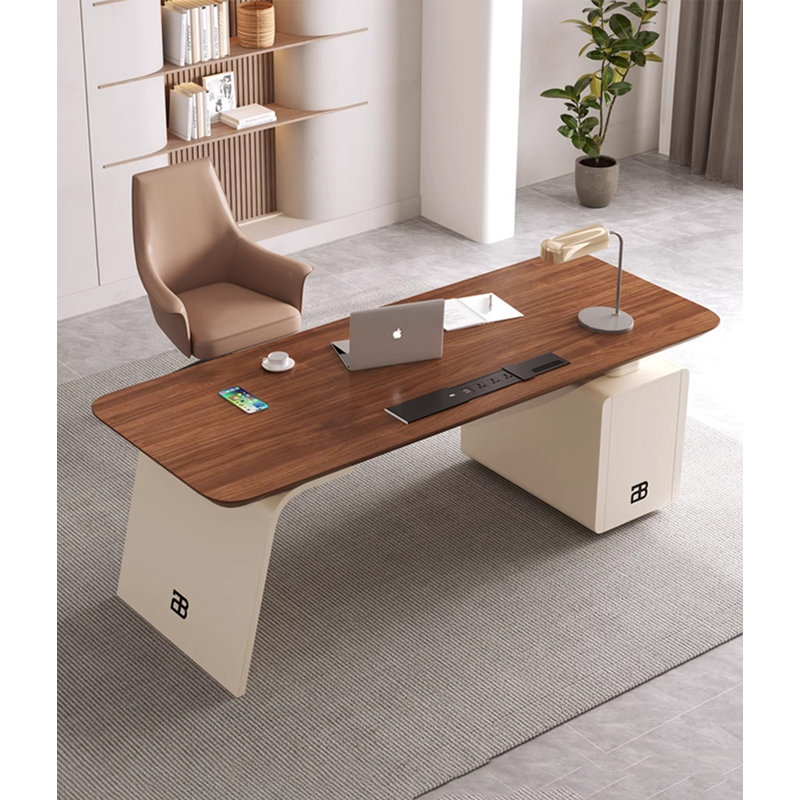 Italian Minimalist Solid Wood Desk with Cabinet, 29.53” H x 62.99” W x 27.56” D