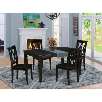 Ensemble de table de cuisine 5 pièces pour 4 personnes comprenant une table de salle à manger rectangulaire avec rallonge papillon et 4 chaises, noir