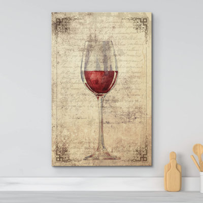 Un verre de vin rouge sur fond de lettre rétro