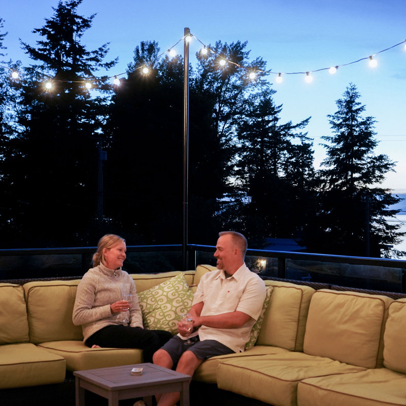 9.5ft Heavy-Duty String Light Pole Stand with Mounting Plate for Patio or Deck