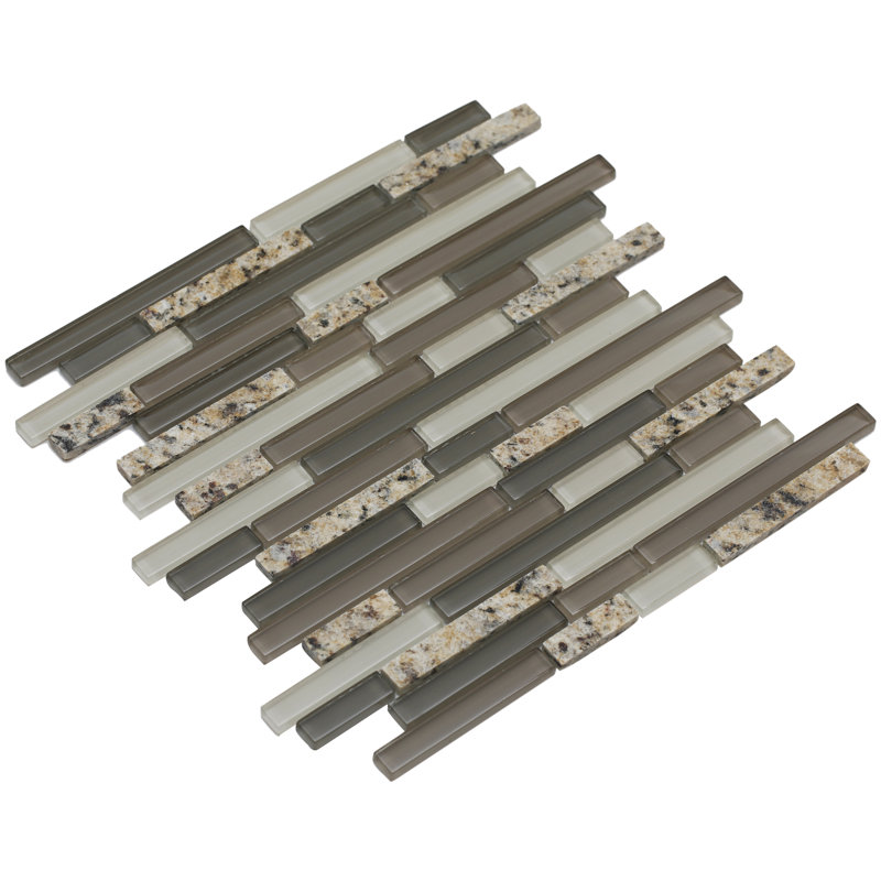 Joni Natural Stone/Glass Linear Mosaic Wall Tile, Shiny Olive