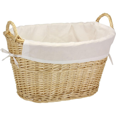 Panier à linge en saule avec poignée, saule tissé à la main et doublure amovible lavable